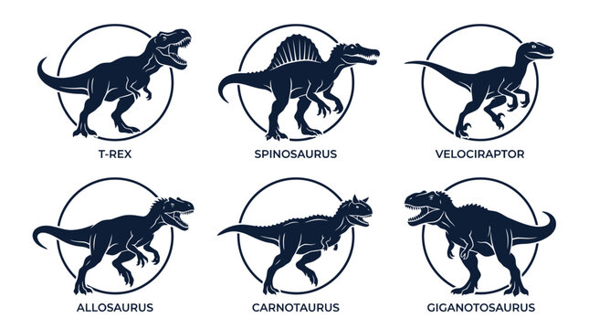 Different types of dinosaurs icons.