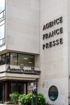 Paris, France - June 17, 2026: Sign on the headquarters of the Agence France-Presse (AFP), a French international news agency present in 150 countries, founded in 1835 as Havas and renamed in 1944.