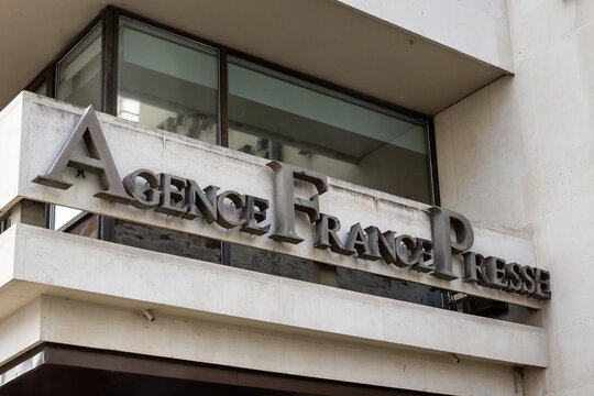 Paris, France - June 17, 2026: Sign on the headquarters of the Agence France-Presse (AFP), a French international news agency present in 150 countries, founded in 1835 as Havas and renamed in 1944.