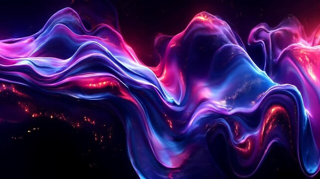Neon waves with purple, blue, and magenta hues in a glowing abstract art piece. Ideal for digital backgrounds and modern designs.