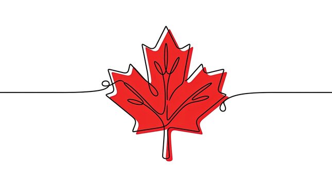 Red Maple Leaf Continuous One Line Art Drawing Minimalist Botanical Autumn Foliage Vector Illustration Element Isolated on White Background Graphic Design