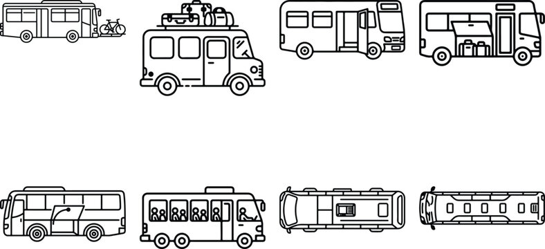 Road trip adventure camper van and public minibus vector set