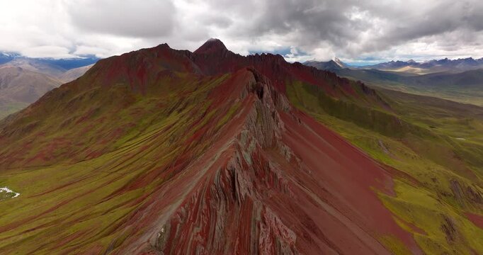 Striking Pallay Punchu Rainbow Mountain natural attraction in Peru, aerial