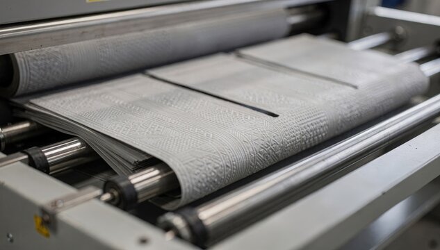 Medium shot capturing textured polypropylene binder covers being formed focusing on intricate surface patterns and tactile quality during an automated assembly process.
