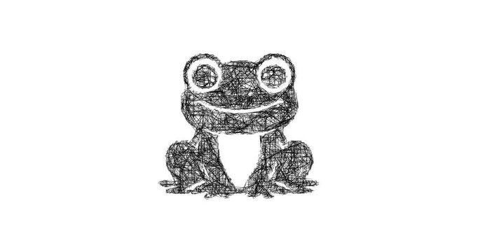 Sketch toy frog icon animation - smooth progressive reveal