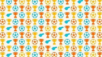 Fototapeta premium Soccer and Trophy Pattern A Whimsical Celebration of Sports and Victory with a Playful Color Palette