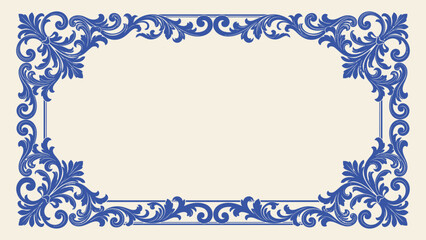 Elegant blue baroque floral frame vector with classic scrollwork border and copy space for certificate or invitation design © Artastic