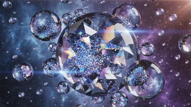 Glowing crystal spheres in space