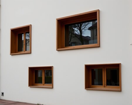 Modern Minimalist Building Facade with Wooden Windows