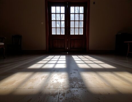 Vintage Wooden Door with Sunlit Shadow Patterns