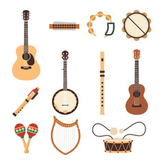 Naklejka premium Acoustic and folk musical instruments collection