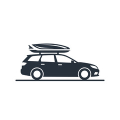 Naklejka premium Station wagon car with roof box for travel and road trips