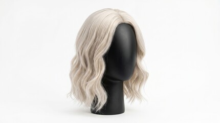 Naklejka premium Wavy blonde wig on a black mannequin head.