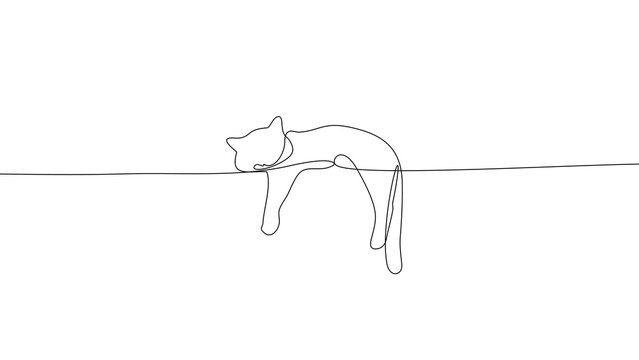 Relaxed Cat One Line Drawing 
