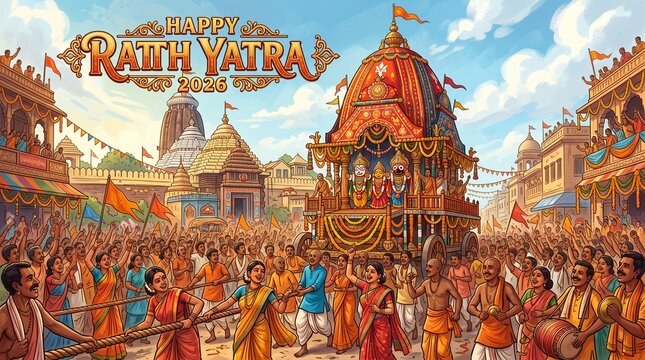 Vibrant rath yatra festival celebration with crowd and chariot