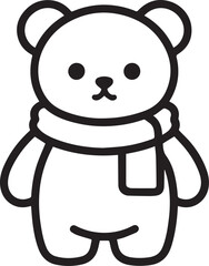 A simple, cute line drawing of a teddy bear wearing a scarf. © DesignINKZ