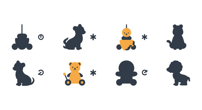 Shadow matching game with toy and animal silhouettes for kids