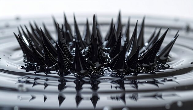Close-up of black sea urchins on rocky ocean floor.