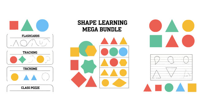 Educational shape learning bundle with flashcards and tracing