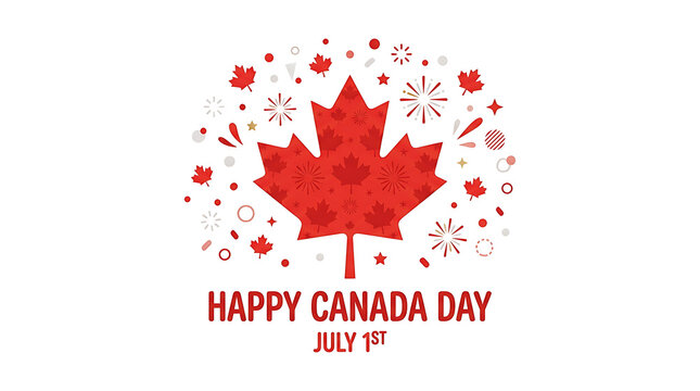 3d HAPPY CANADA DAY" in large red letters and "JULY 1ST" below it on a white background
