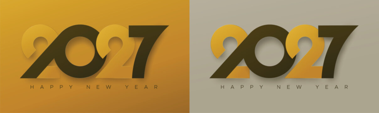 Luxury 3D Happy New Year 2027 Typography Background with Long Shadow Minimal Design