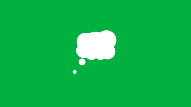 Blank thought bubble animation green screen chroma key, white speech balloon pop up, empty comic cloud overlay
