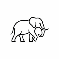 Fototapeta premium Simple line art illustration of an elephant walking with its trunk curled down