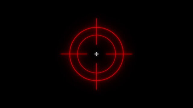 Glowing neon light target icon animation. Military training, Military target icon animation on black background. Crosshair, gun aim, sniper target concept