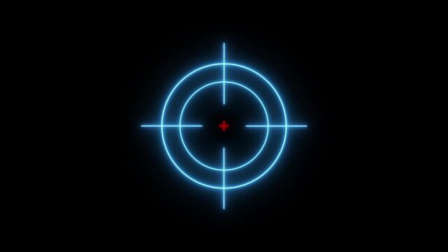 Glowing neon light target icon animation. Military training, Military target icon animation on black background. Crosshair, gun aim, sniper target concept