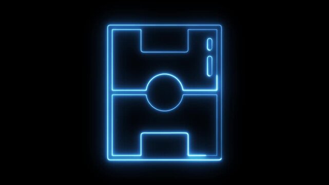 Neon basketball court diagram glowing white lines on black grid background digital animation abstract sports strategy planning game analysis technology concept.