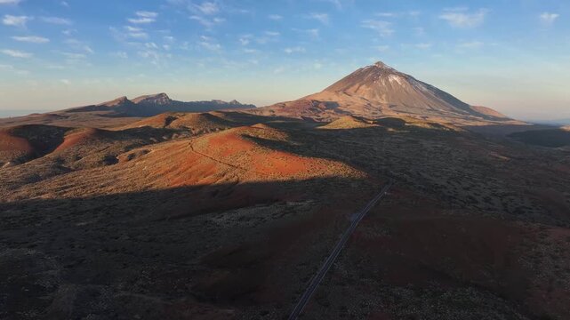 Mount Teide Volcano at Sunrise with Volcanic Landscape and Mountain Road, Tenerife, Canary Islands