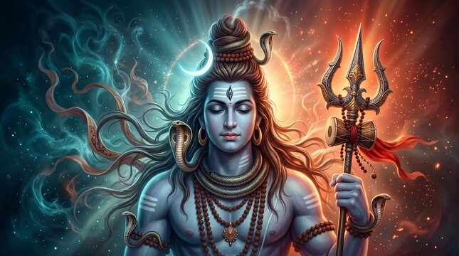 Happy maha shivratri Lord shiva portrait design poster background