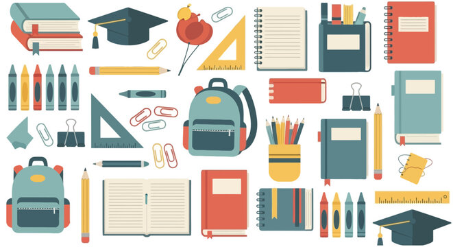 School supplies and stationery elements set
