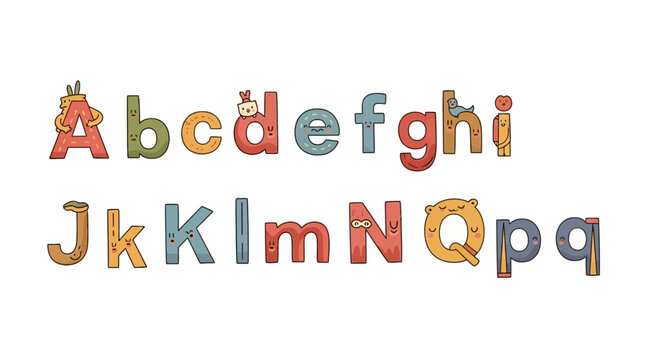 Playful colorful alphabet characters with cute faces