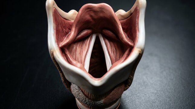 Close-up of a human mouth with open lips and visible teeth, showing the uvula and oral cavity details.