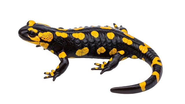 Fire Salamander With Yellow Spots On Black Skin Isolated on White Background amphibian