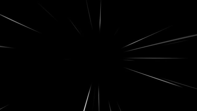 Cartoon effects Comic book speed lines on black screen background. Fast speed lines animation Overlay Video. Manga Style Speed Lines motion in cartoon concept. Anime Burst Zoom Lines 4K seamless loop.