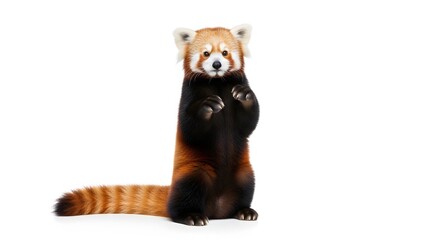 Obraz premium Red Panda Standing Upright with Paws Raised on a White Background (752