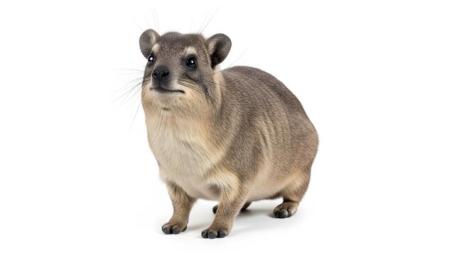 Rock Hyrax Animal Standing on White Background stock
