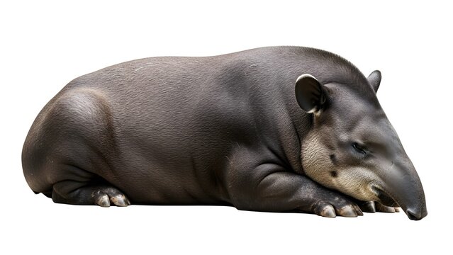Sleeping tapir animal lying down on a white background isolated mammal
