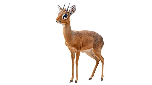 Small dik-dik antelope standing sideways on a white background with transparent background