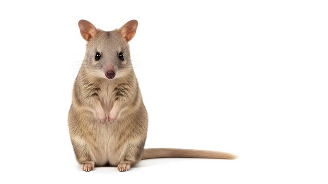 Small Tawny Wallaby Standing On White Background With Tail Extended (372