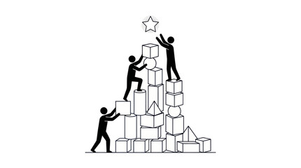 Obraz premium Teamwork Building Blocks Vector Illustration