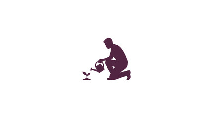 Fototapeta premium Man Watering Plant Silhouette Vector Illustration