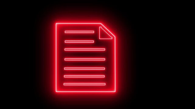Neon line document icon animation. Neon Document downloading animation. Glowing neon File document icon isolated on black background 4k motion video animation. document icon 