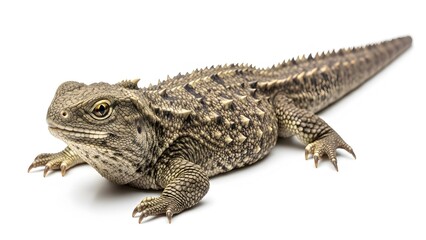 Fototapeta premium Tuatara Reptile with Spiky Back and Scaly Skin on White Background (103