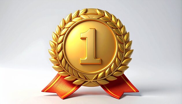 Premium First Prize Medal 3D Icon Isolated on White Background