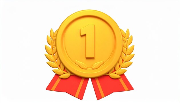 Golden Achievement Medal Award 3D Icon Isolated on White Background
