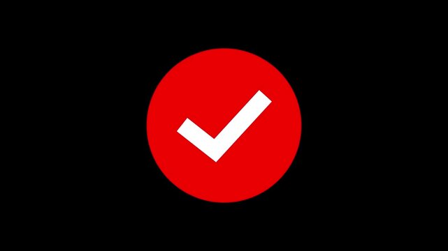 Green check mark icon animation. verified success symbol animation. Animated white check mark icon in green circle. Isolated on a black background. check mark sign, verify complete sign, approved