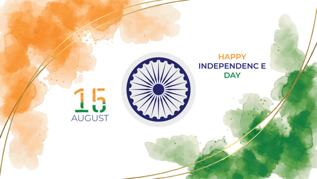 independence day india watercolor background with ashoka chakra patriotic tricolor design template